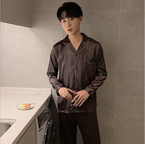 <strong>Men</strong> Night Wear <strong>Pajama</strong> <strong>Set</strong> Sleepwear Faux Silk Satin Pyjamas <strong>Set</strong> 2 Pieces - Product Image 4