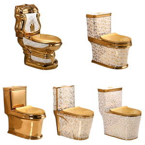 Siège de toilette Gabinetto Lavatorio Inodoro Commercial Traditionnel à double chasse Siège de toilette sanitaire doré et évier de luxe - Product Image 2