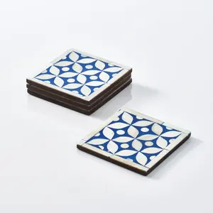 Juego de posavasos con incrustaciones de hueso artesanales con patrones geométricos para protección de mesa a precio mayorista de CRAFT ZONE EXPORT - Product Image 2