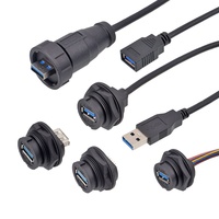 Conector USB 3.0 Tipo C de Bairui, Enchufe Macho Recto, Resistente al Agua IP67, Cable de 0.3M/3m, Conector para Placa PCB, Aplicación de Alimentación de 10A, 6 Pines