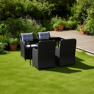 Set da Pranzo da Giardino in Acciaio Nero a 5 Pezzi, Mobili da Esterno Verniciati a Polvere, Stile Contemporaneo - Product Image 2
