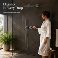 Système de douche encastré mural de luxe gris anthracite brossé avec pommeau de douche pluie et douchette à main, mitigeur 2 voies