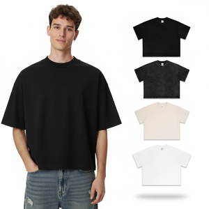 T-shirt in cotone 260GSM tinta unita, stile street, vestibilità ampia e squadrata, a maniche corte, traspirante e anti-umidità, lavaggio acido - Product Image 1
