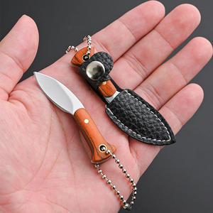 HongRui Mini Funda de cuero para acampar cuchillo con hoja fija de acero 3CR y mango de madera para EDC senderismo OEM personalizable - Product Image 4