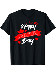 Camiseta de algodón con estampado de feliz día de San Valentín, cuello redondo, manga corta, ropa de regalo unisex para adultos - Product Image 1