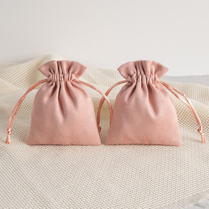 Bolsa de terciopelo rosa para joyería, bolsa de almacenamiento con cordón para anillos de 7x9cm, para embalaje de regalos de boda - Product Image 4