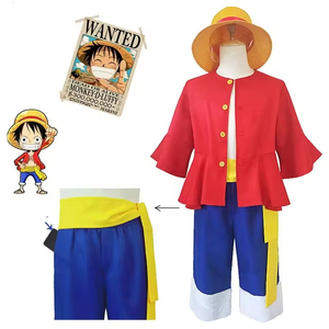 Costume de cosplay <span class=keywords><strong>One</strong></span> <span class=keywords><strong>Piece</strong></span> pour enfants, tenue de cosplay <span class=keywords><strong>Luffy</strong></span>, veste, vêtements, chapeau de paille, chaussures, accessoires de costume - Product Image 1