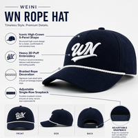 Casquette de baseball rétro WEINI personnalisée avec logo, bleu marine, 5 panneaux, avec corde blanche, pour hommes et femmes, vente en gros