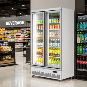Vitrine réfrigérée commerciale 930L, refroidisseur de boissons à montage supérieur, réfrigérateur vertical à double porte vitrée pour supermarché **2-10 - Product Image 1