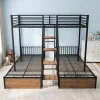 Lit superposé moderne en métal noir, taille complète, 3 lits, pour dortoir, idéal pour appartement
