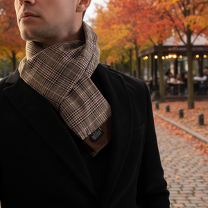 <b>Brown</b> Lilac Plaid Checkered <b>Wool</b> Double Sided Scarf - Product Image 3