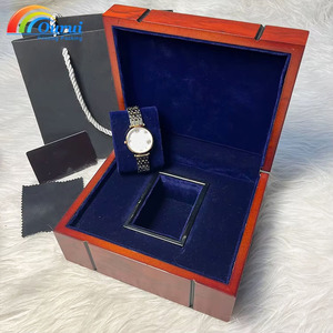 Caja de reloj de madera roja directa de fábrica, caja de almacenamiento de relojes con forro de cuero negro, con accesorios, logotipo personalizado, embalaje de lujo para relojes. - Product Image 5