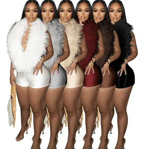 Peeqi HR25026 <span class=keywords><strong>Tuta</strong></span> Elegante <span class=keywords><strong>in</strong></span> <span class=keywords><strong>Raso</strong></span> per <span class=keywords><strong>Donna</strong></span>, Casual e alla Moda, con Piume, Scollo a V Profondo, Sexy, Senza Maniche - Product Image 2