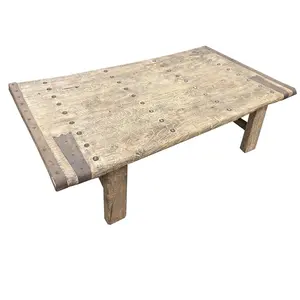 चीनी प्राचीन पुनर्नवीनीकरण ठोस लकड़ी का इस्तेमाल किया दरवाजा शीर्ष प्राकृतिक कच्चे खत्म कॉफी टेबल