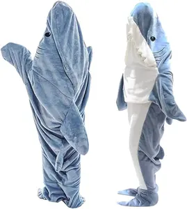 鲨鱼尾巴可穿戴连体毯超柔软舒适法兰绒可穿戴鲨鱼连帽衫睡袋 //