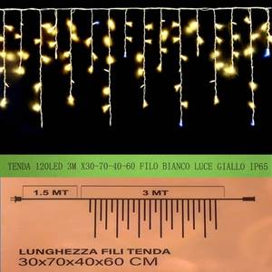 Guirlande lumineuse Gloca 120 LED 3m x 30-70-40-60cm, fil blanc, lumière jaune, étanche IP65, lumières de mariage - Product Image 3