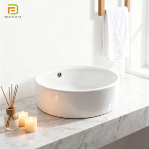 Lavabo da Appoggio Moderno per Sala da Pranzo, Lavandino in Porcellana da Bancone, Lavabo Ceramico Bianco Rotondo per <span class=keywords><strong>Bagno</strong></span> - Product Image 2