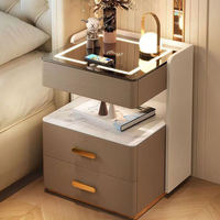 Table de chevet intelligente moderne et écologique avec chargeur sans fil 15W, lecteur d'empreintes digitales, haut-parleur Bluetooth et éclairage LED