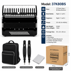 Accordéon professionnel à 37 touches, 80 basses, avec 7 registres aigus et 3 registres graves, cadre en érable et celluloid - Product Image 3
