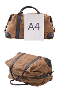 <span class=keywords><strong>Sac</strong></span> de voyage rétro en cuir véritable - Toile cirée et cuir de vache, <span class=keywords><strong>sac</strong></span> de voyage de grande capacité avec utilisation pour le week-end et en bandoulière, sports de plein air - Product Image 3