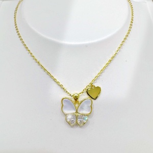 wholesale plata 925 silver Minimalist Yellow Gold Plated party necklace round engraved summer shell butterfly <b>charm</b> necklaces - Product Image 3