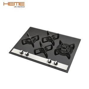 Black Tempered Glass 4 Burner Built in Gas <b>Stove</b> With Cast Iron Pan Support Cooktop - Product Image 2