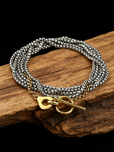 Pulsera de Acero Inoxidable con Múltiples Hilos y Perlas para Mujer, con Cierre OT, para Uso Diario y Festividades - Product Image 1