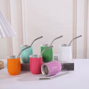 Gobelet isotherme en acier inoxydable à double paroi de 3 oz, mini, en forme d'œuf, avec couvercle et paille, pour fête - Product Image 3