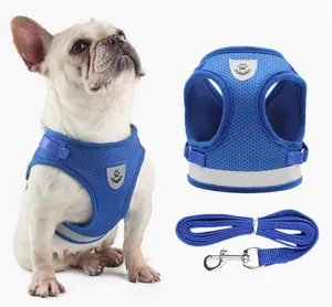 Manufacturer luxury nylon front clip no pull reflective soft padded no pull air mesh easy dog leash and harness