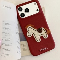 Coque de téléphone en cuir artificiel rouge avec broderie stéréoscopique de cheval rétro amusante pour iPhone 17 16 15 14 13 Pro Max