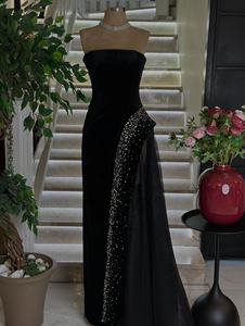 Balo Mermaid elbiseler askısız resmi parti elbiseler suudi arabistan özelleştirilmiş 2026 zarif siyah boncuklu Sequins abiye - Product Image 5