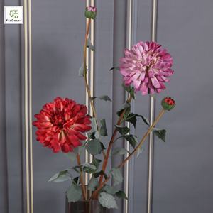 Fleur de Dahlia Artificielle en Soie à 2 Têtes, Bords Brûlés, Décoration de Table pour <span class=keywords><strong>la</strong></span> Maison, Centre de Table pour Hôtels, Mariages et Fêtes - Nouveauté Tendance - Product Image 5