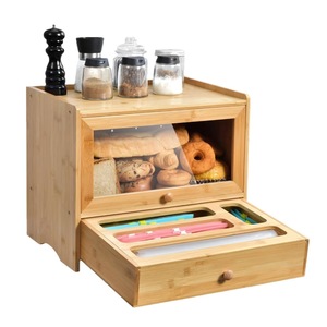 Wooden Bread <b>Storage</b> <b>Box</b> With <b>Drawer</b> For Kitchen Countertop Cling Film And Pastry Organization Solid Color Rectangle Design - Product Image 1