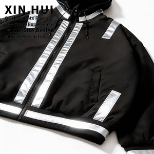 Blouson Bomber Hiver Techwear Réfléchissant Personnalisé Homme Coupe Ample Coupe-Vent Hip Hop Streetwear Rayures Argentées Polaire - Product Image 3