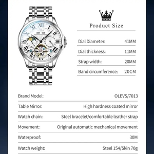 OLEVS 7013 Men's Watch Fashion Moon Phase Mechanical Watch For Men Waterproof Roman Scale Hollow Flywheel Automatic Hand <b>Clock</b> - Product Image 3