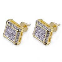 Boucles d'oreilles clous carrées dorées serties de zircone cubique (CZ) pour hommes et femmes, bijoux hip-hop streetwear, cadeau