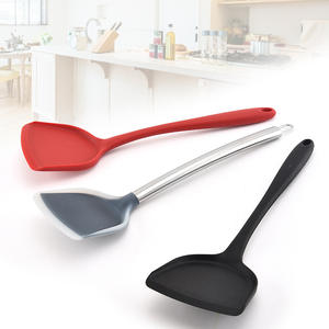 ไม้พายซิลิโคน ช้อนทำอาหารแบบไม่ติดกระทะ ด้ามจับสแตนเลส อเนกประสงค์ สำหรับผัดและเตรียมไข่ - Product Image 1