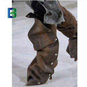 Destek OEM/ODM kadınlar kış yüksek topuk çizmeler bayan Stiletto topuklu diz yüksek çizmeler uyluk yüksek Baggy çizmeler - Product Image 3