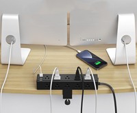 Multiprise de bureau à fixation plate avec ports USB-C PD 20W à charge rapide, en alliage d'aluminium, pour montage sur bord de table, prise blanche