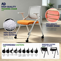 Chaise de formation ergonomique moderne avec tablette d'écriture pliable, dossier en maille, empilable, pour conférence, bureau, école, OEM ODM