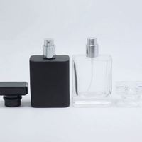 Flacon de parfum vide de luxe personnalisé, transparent, noir, carré, avec fermeture manuelle, 30ml, 50ml, 100ml, imprimé sérigraphié, avec pompe