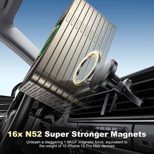 Cargador Inalámbrico Magnético Rápido de 15W con Certificación Qi2 y Puerto Tipo-C para Uso en Rejillas de Ventilación de Automóviles (ROHS) - Product Image 4