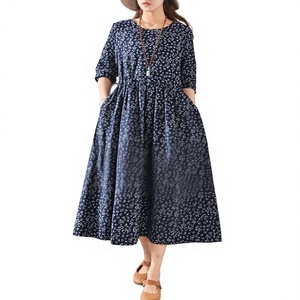 Robe chemise pour femme, taille plus, coupe classique, manches longues, boutons, taille élastique, tissu 100% lin, printemps-automne - Product Image 2