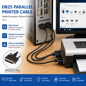 LUNGKAY 25Pin D-Sub DB25 Male VGA <b>Cable</b> PVC Jacket Serial/Parallel Printer <b>Cable</b> Braid Shielding Industrial Grade for Computer - Product Image 3