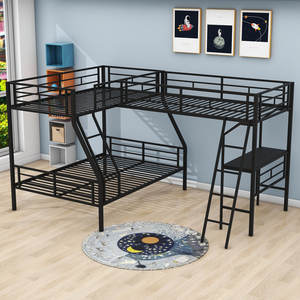 Lit superposé triple en métal avec étagère de rangement Gain de place Lit à <span class=keywords><strong>3</strong></span> niveaux pour étudiants et travailleurs - Product Image 2