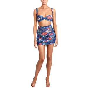 Cross Halter <b>Printed</b> Camisole Backless <b>Mini</b> Dress Set 2 Piece Orange Blue Polyester Beachwear - Product Image 5