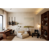 Aménagement intérieur du deuxième étage d'une maison individuelle avec salon, bureau et salle de bien-être, ainsi que plans d'étage