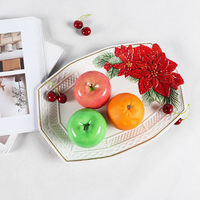Assiette de service en céramique durable LEXI, thème Noël, fleur de Poinsettia 3D, bord doré, compatible four, couleur/logo personnalisable, moderne