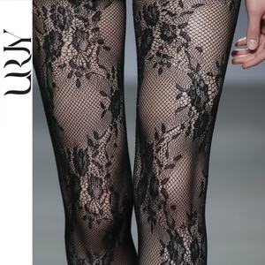 Collants <span class=keywords><strong>haut</strong></span> <span class=keywords><strong>de</strong></span> <span class=keywords><strong>gamme</strong></span> pour femme, en <span class=keywords><strong>nylon</strong></span>, à motif floral en dentelle, maille résille, tissage jacquard, sans couture, fins, effet sculptant - Product Image 4