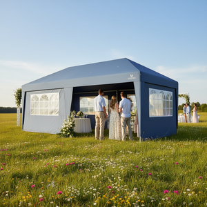 Carpa de Lona Azul para Bodas y Fiestas, 10x19.5 pies, Altura Ajustable, Paredes Laterales, Bolsa con Ruedas, Refugio para Eventos al Aire Libre, Modelo D0100X35C72 - Product Image 2